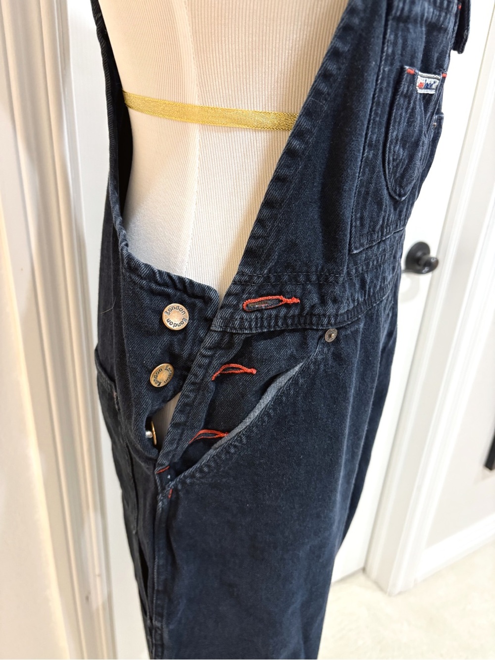 London London 80s/90s Cotton Denim Women’s Dark Boue Denim Wash Overalls Medium - Picture 3 of 6